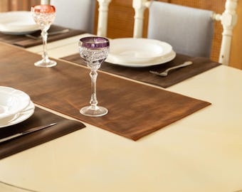 Personalized Leather Table Runner, Handmade Dining Decor, Housewarming Gift