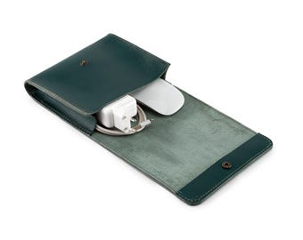 Vegetable Tanned Leather Charger Organizer, Luxury Cable Travel Case