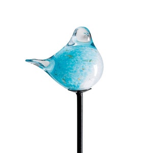 Set of 2 Handmade Art Glass LED Solar path garden lights - Bird Sun Catcher Garden Stake Statue Figurine- Light Blue