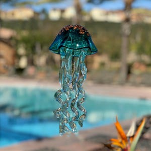 Free US Shipping~ Handmade Are Glass jellyfish Holiday Gift / Wind Chimes / Hanging Decor Sun Catcher