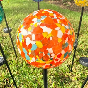 Set of 2 Solar LED Hand Made Art Glass Orb Stake