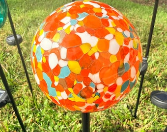 Set of 2 Solar LED Hand Made Art Glass Orb Stake