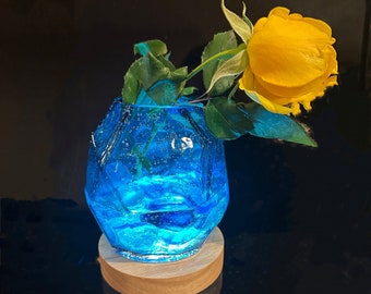 Air Plant Holder/flower Vase Glass Gem with LED wood base