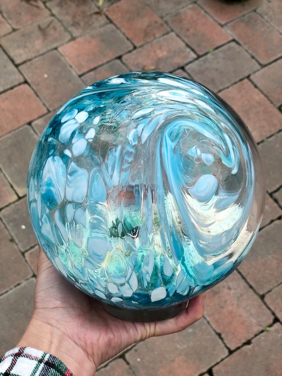 手吹きガラスのシーグローブ：カリブ海の青い貝殻と砂の装飾 - Etsy 日本