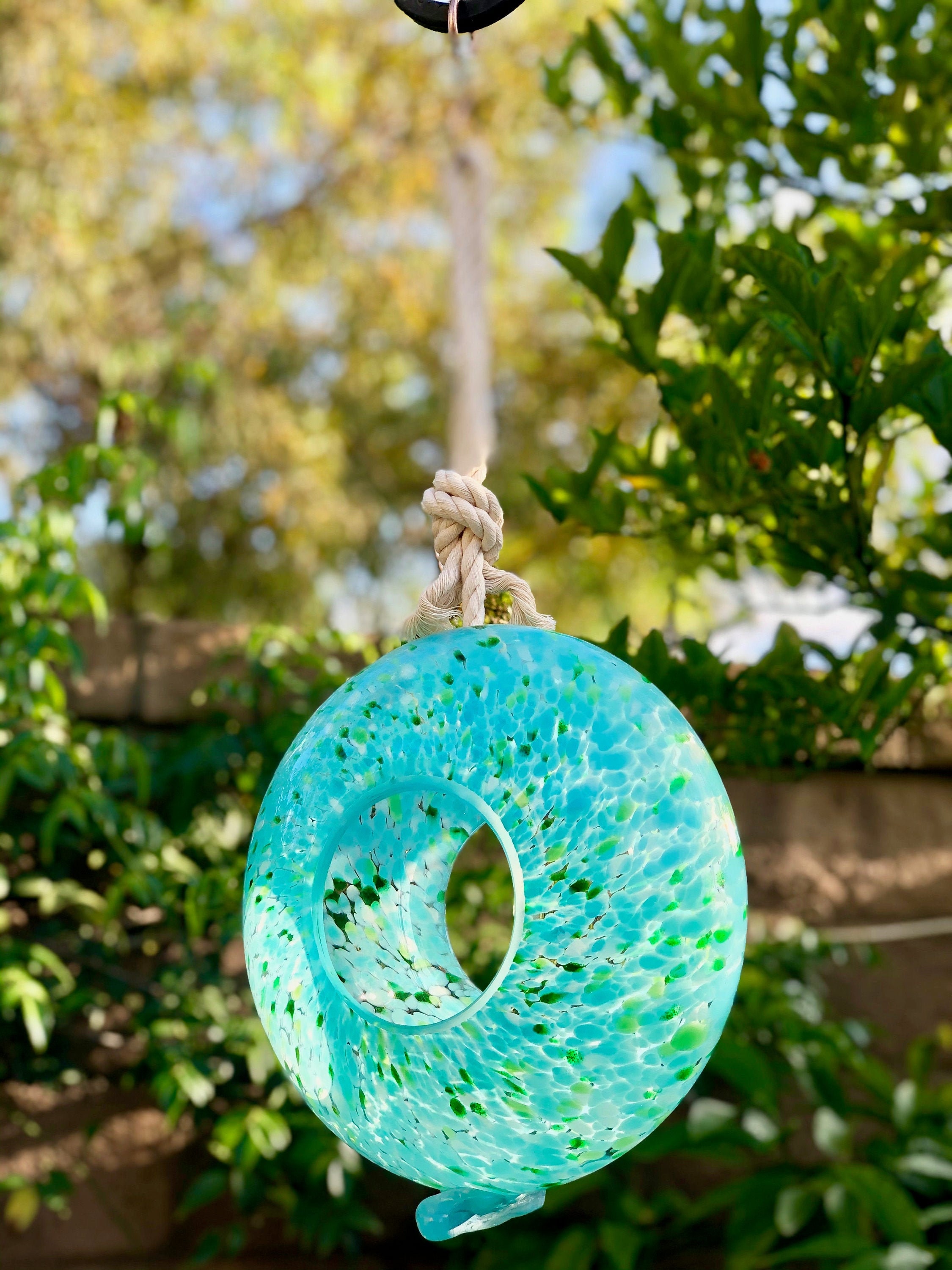 Handmade Art Glass Bird Feeder 8.7 Sun Catcher