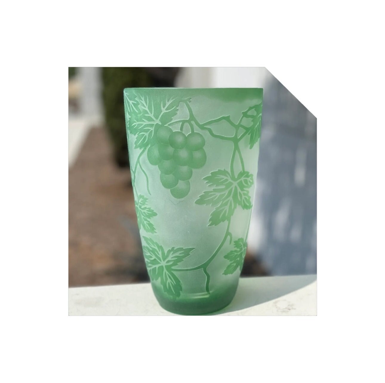 Hand Carved Grape Vine Art Glass Vase