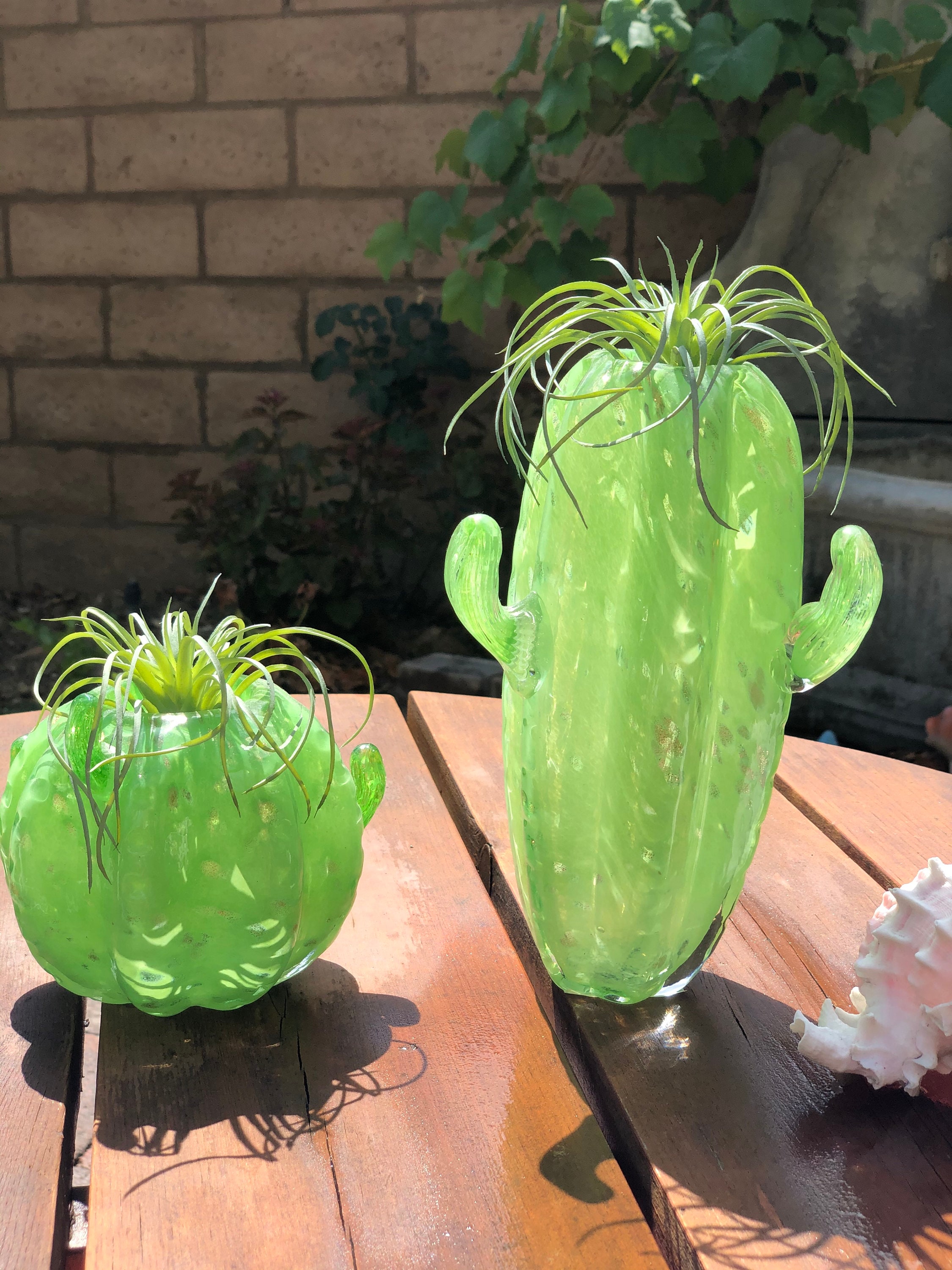 Handmade Art Glass Cactus Air Plant Holder Flower Vase