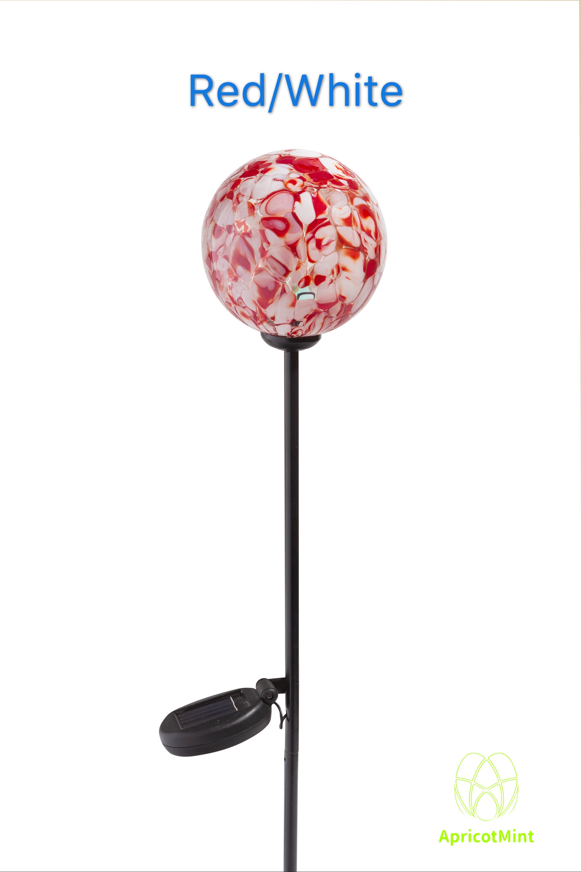 Set of 2 Solar LED Hand Made Art Glass Ball Garden Light/Stake/Decor