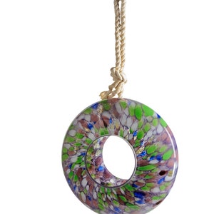 Handmade Art Glass Bird Feeder 8.7" Sun Catcher Purple