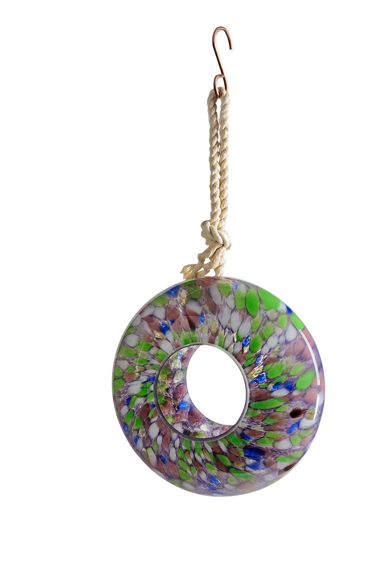 Handmade Art Glass Bird Feeder 8.7" Sun Catcher Purple