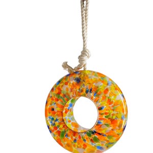 Handmade Art Glass Bird Feeder 8.7" Sun Catcher Orange