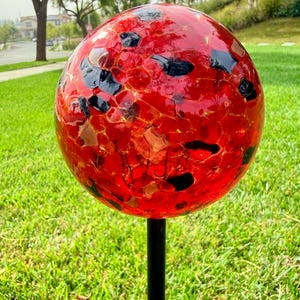 Set of 2 Solar LED Hand Made Art Glass Orb Stake