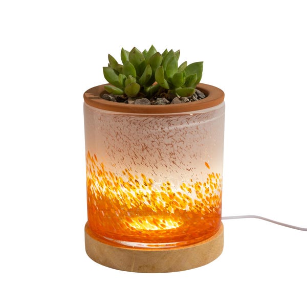 4,5 ""Glas selbstbewässerndes Pflanzgefäß mit LED-Holzsockel."