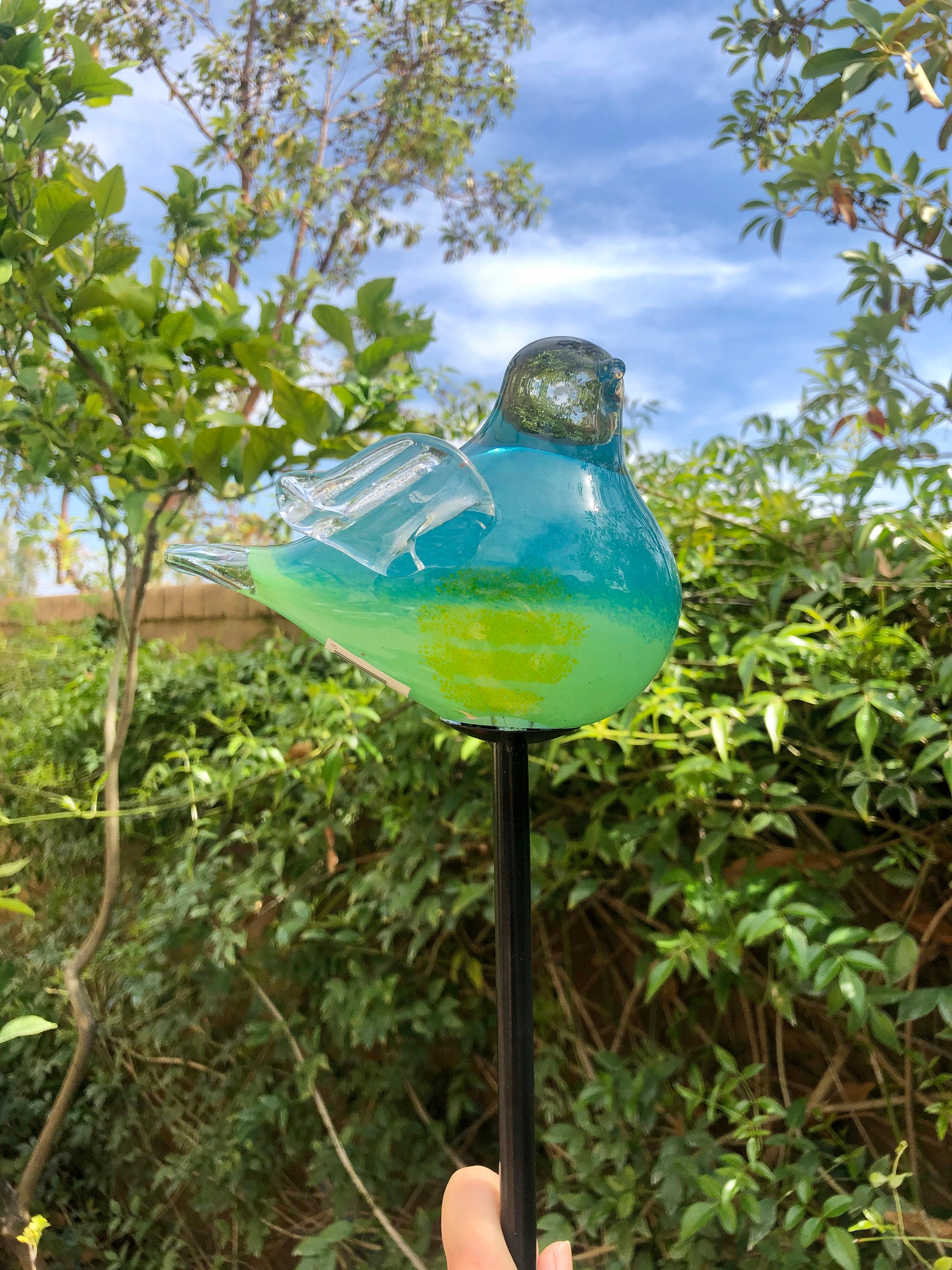 Set of 2 Solar LED Bird/Dove Art Glass Garden Light/Stake/Decor Sun