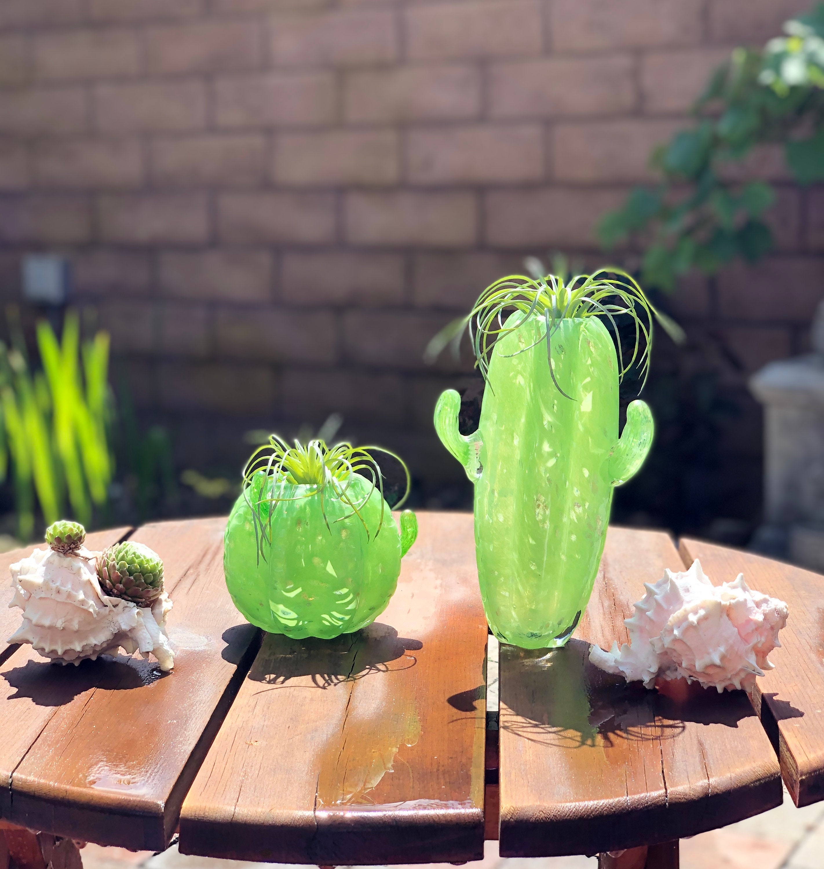 Handmade Art Glass Cactus Air Plant Holder Flower Vase