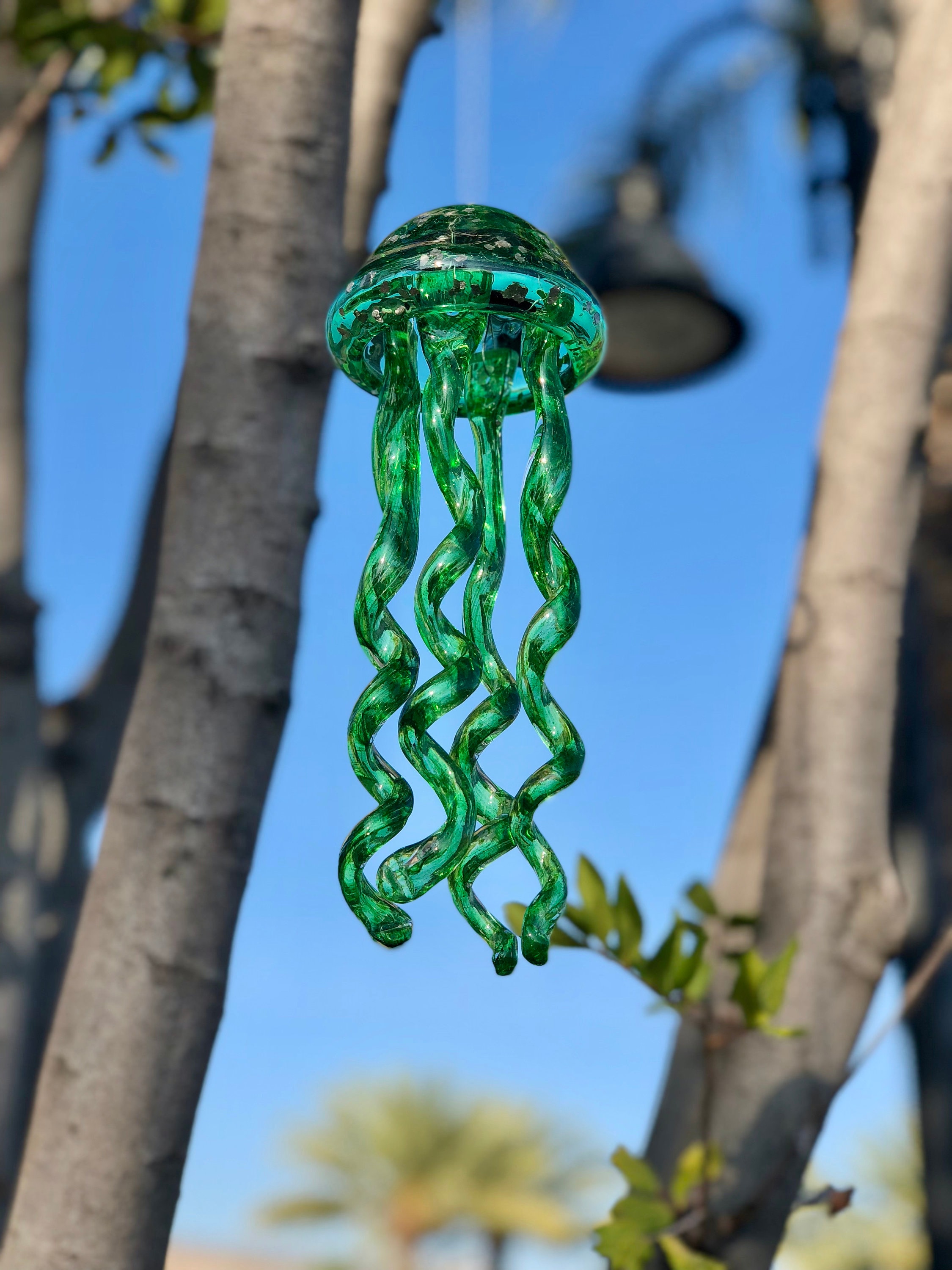 Handmade Glass Jellyfish Wind Chimes / Hanging Decor Sun Catcher