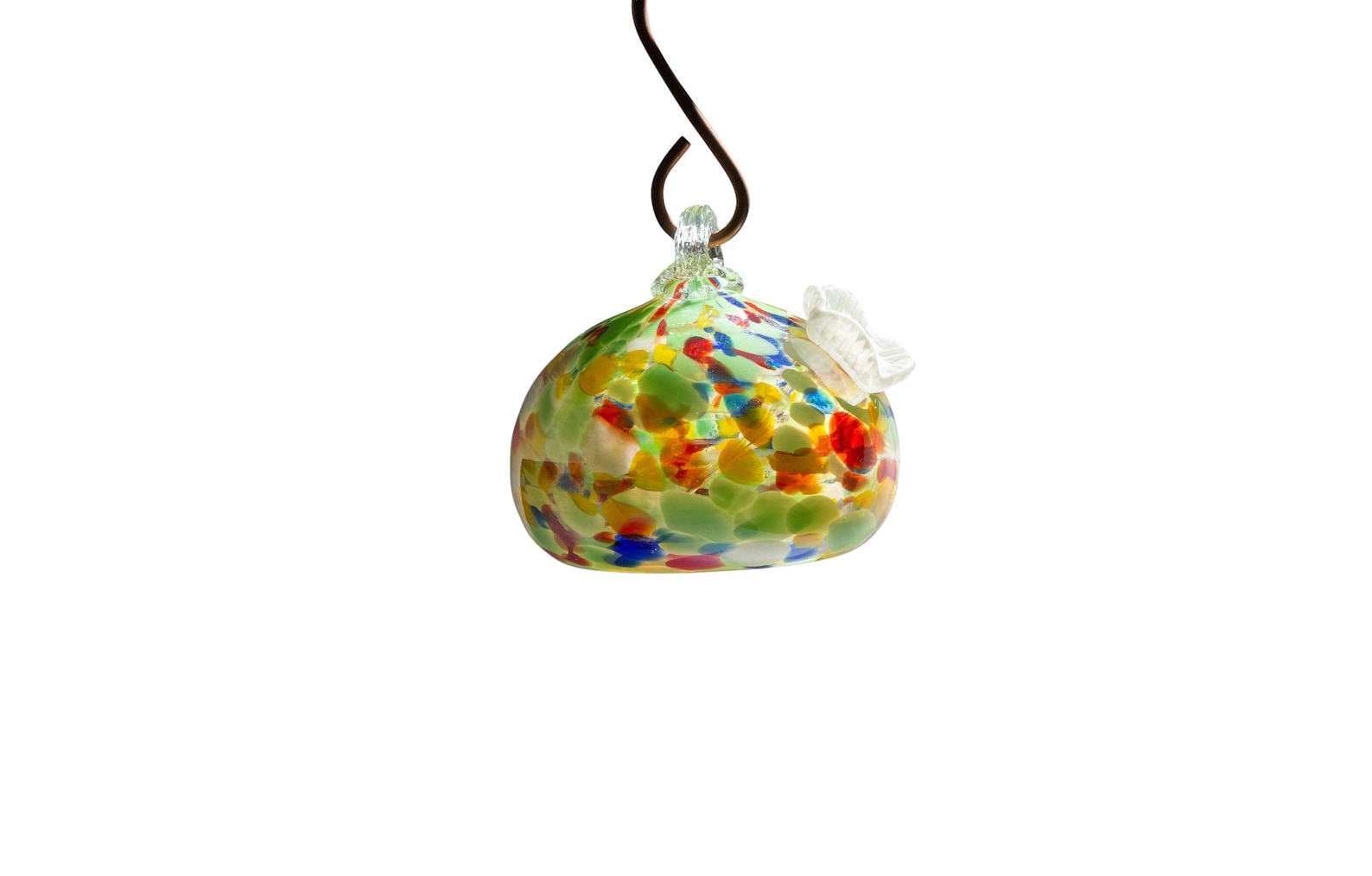 Hummingbird Feeder: Handblown Art Glass Brass Hook, Durable Design - Multi