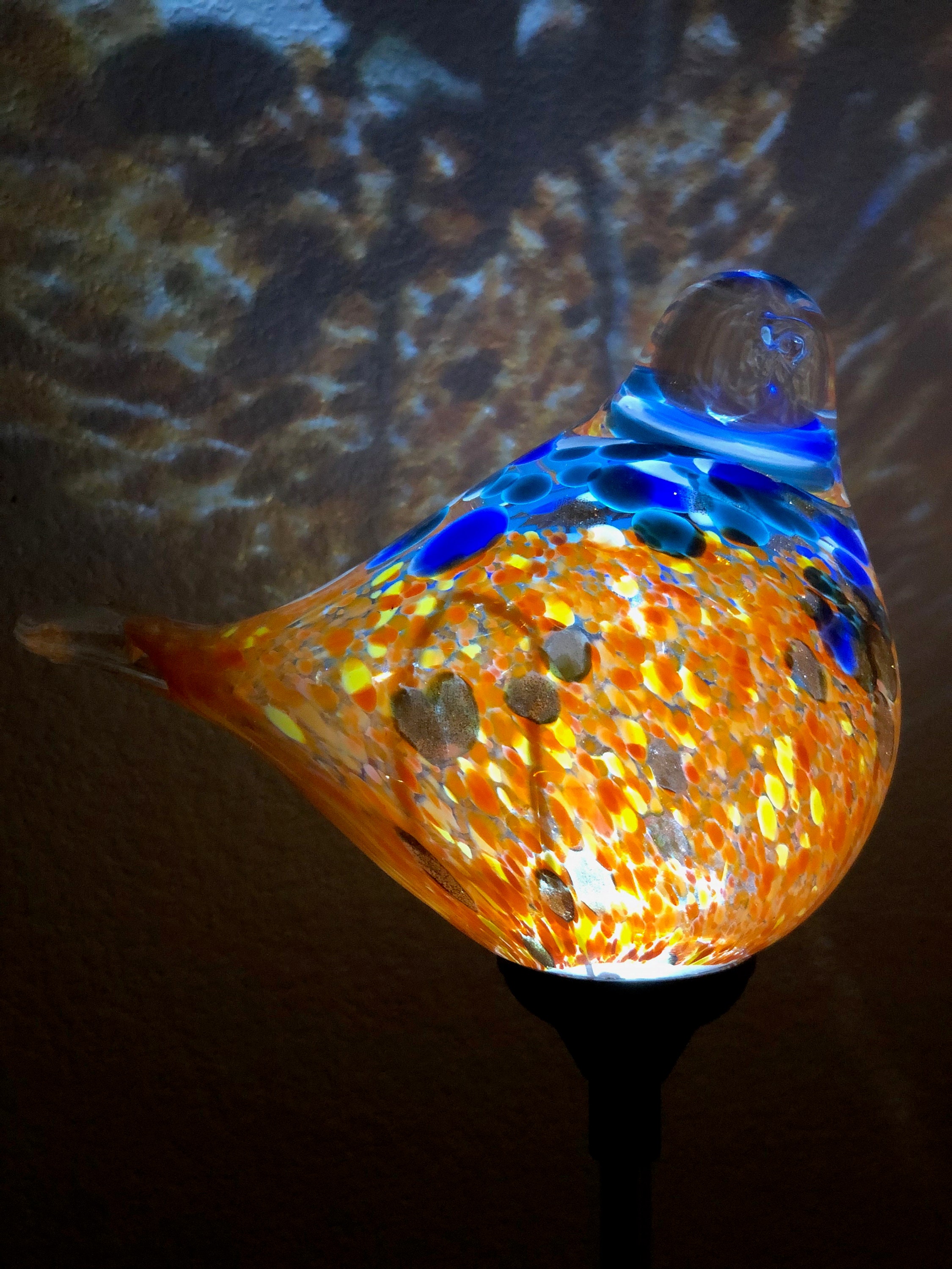 Set of 2 Handmade Art Glass LED Solar path garden lights Bird Sun