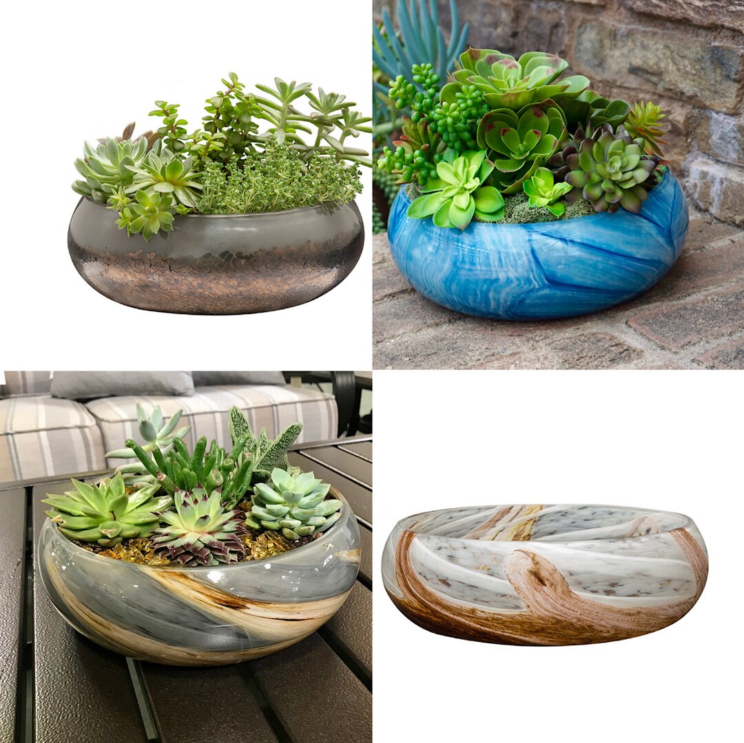 10 Art Glass Low Bowl Planters/succulent Planters Etsy