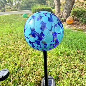 Set of 2 Solar LED Hand Made Art Glass Orb Stake