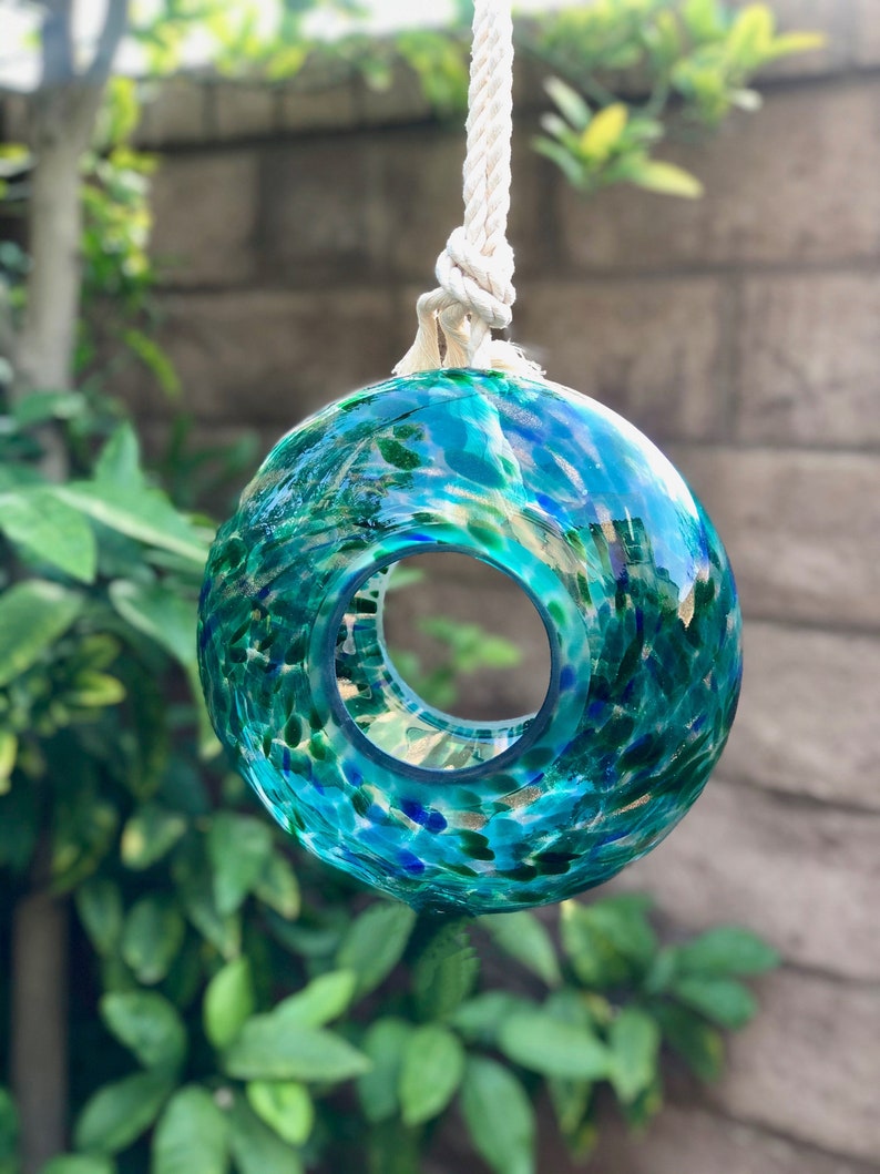 Handmade Art Glass Bird Feeder 8.7 Sun Catcher image 6