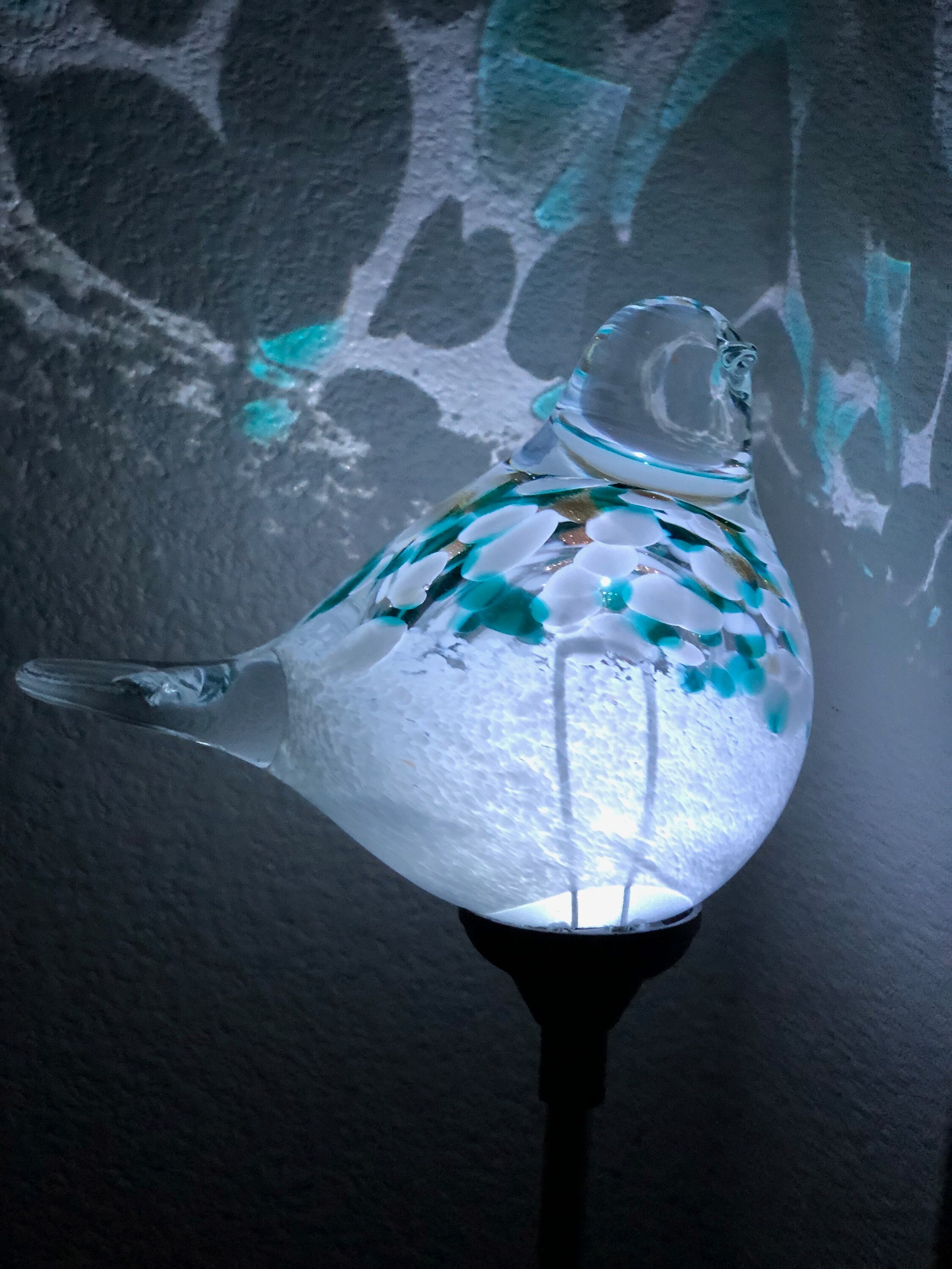 Set of 2 Handmade Art Glass LED Solar path garden lights Bird Sun