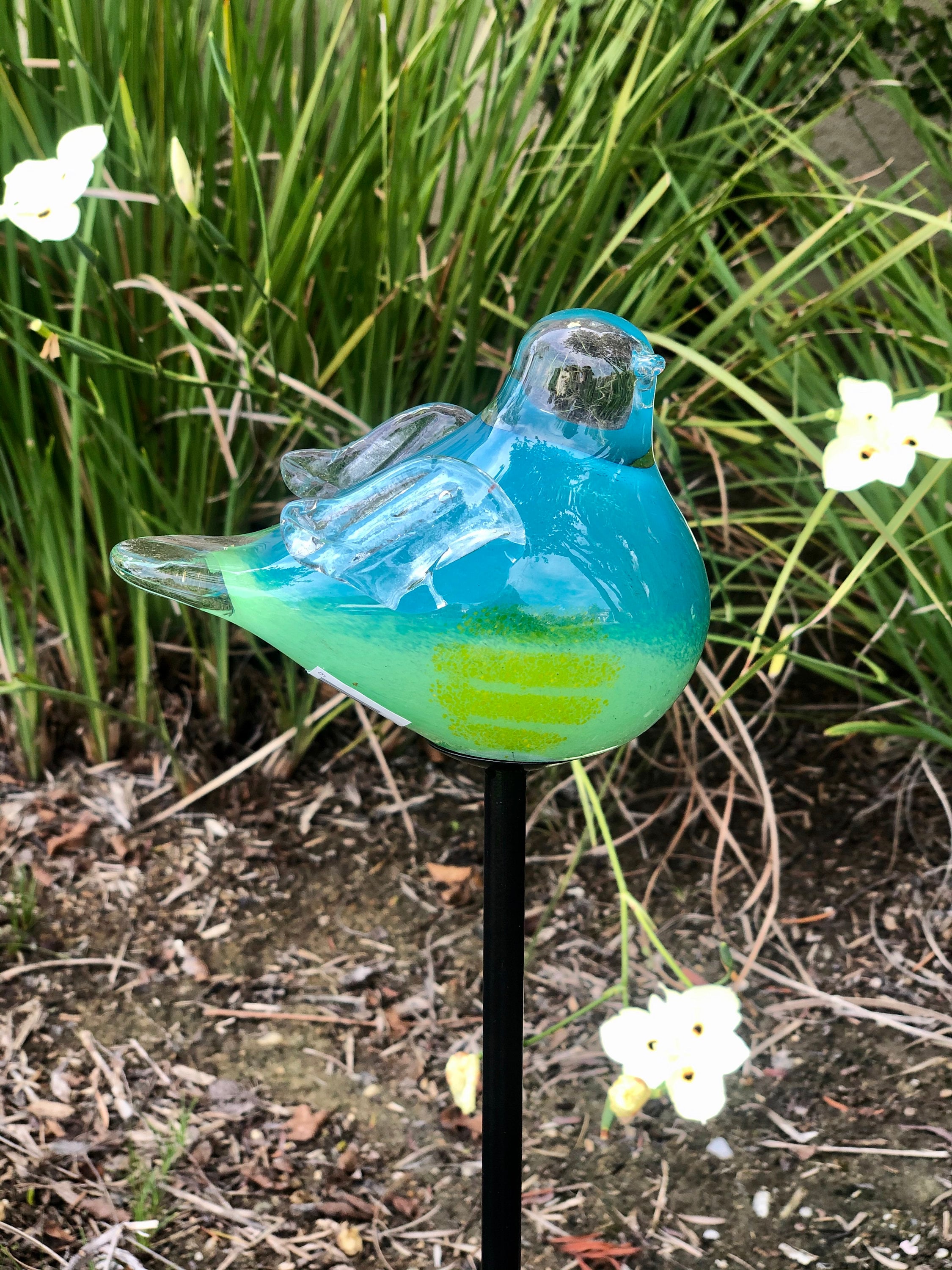 Set of 2 Solar LED Bird/Dove Art Glass Garden Light/Stake/Decor Sun