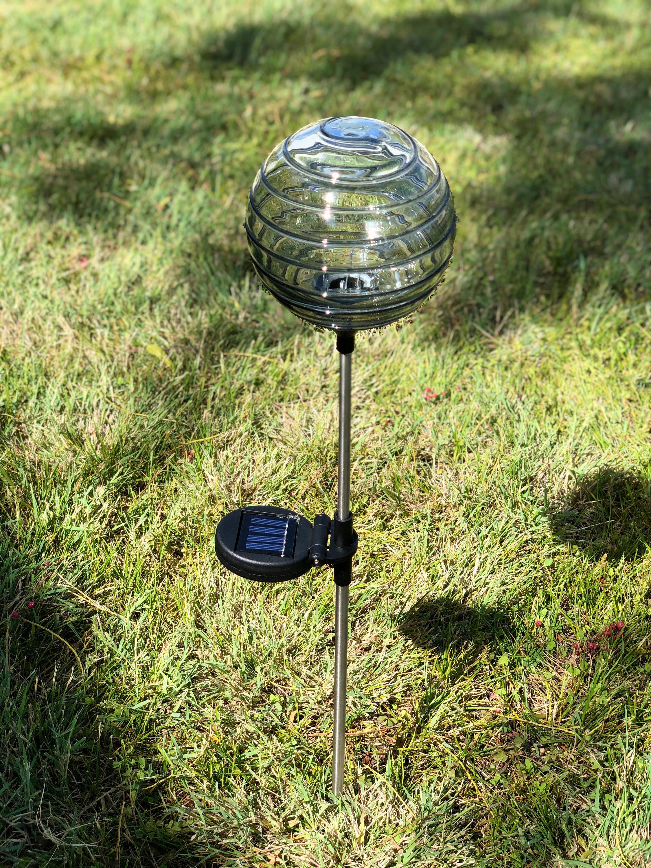Set of 2 Solar LED Hand Made Art Glass Swirl Ball Garden Light/Stake