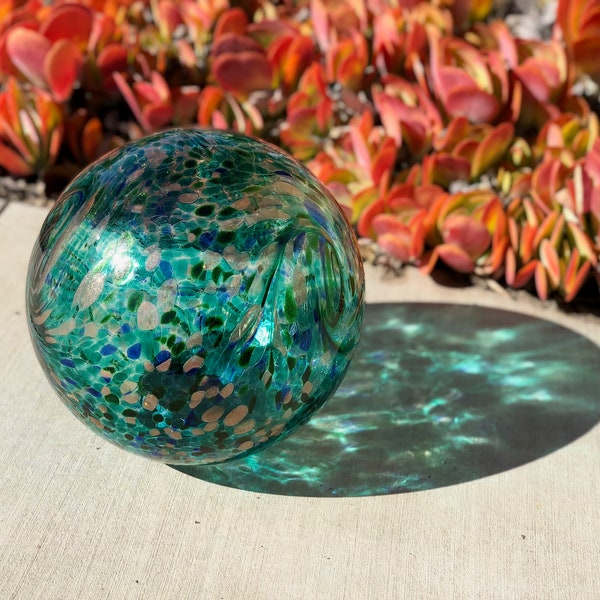 Solar LED Gaze Ball Art Glass Green&Gold Glitter/Garden/Pathway Light/Patio Table Light/Sun Cather