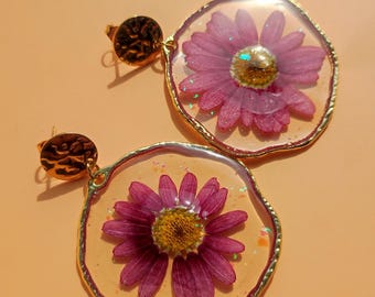 Purple Daisy Flower Earrings, Botanical Jewellery for Nature Lovers
