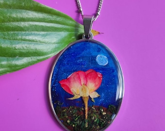 Red Rose Necklace, Botanical Jewellery, Plant Lady Gift