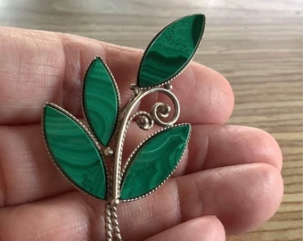 Vintage Brooch Real Malachite