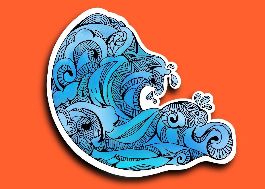 Blue Wave Sticker Zentangle WATERPROOF | Etsy