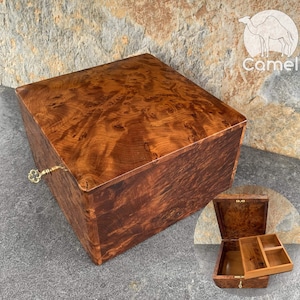 Boîte à bijoux marocaine en bois de thuya de 16 cm, fabriquée à la main à partir de bois de thuya extrêmement rare du Maroc « Arbre de vie » rangement bijoux j box armoire