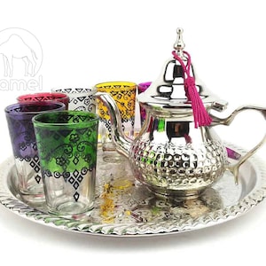Authentic Traditional Moroccan Handcrafted  tea set complete, Table Serving Tea Tray, arabic turkish tea, morocco tea set, morocco teaset.