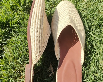 Chaussons en raphia pour femmes et hommes pour la plage, chaussons faits main, mules d&#39;été naturelles, raphia naturel, ballerines en raphia haut de gamme, baboch marocain