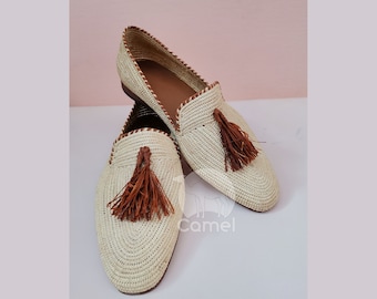 Mocassins en raphia de meilleure qualité pour hommes, maroc, raphia en cuir naturel et peau de mouton, chaussure, été naturel, ballerines en raphia, baboch marocain