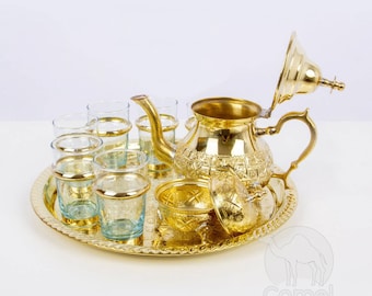 Authentic Traditional Moroccan Handcrafted  tea set complete, Table Serving Tea Tray, arabic turkish tea, morocco tea set, morocco teaset,