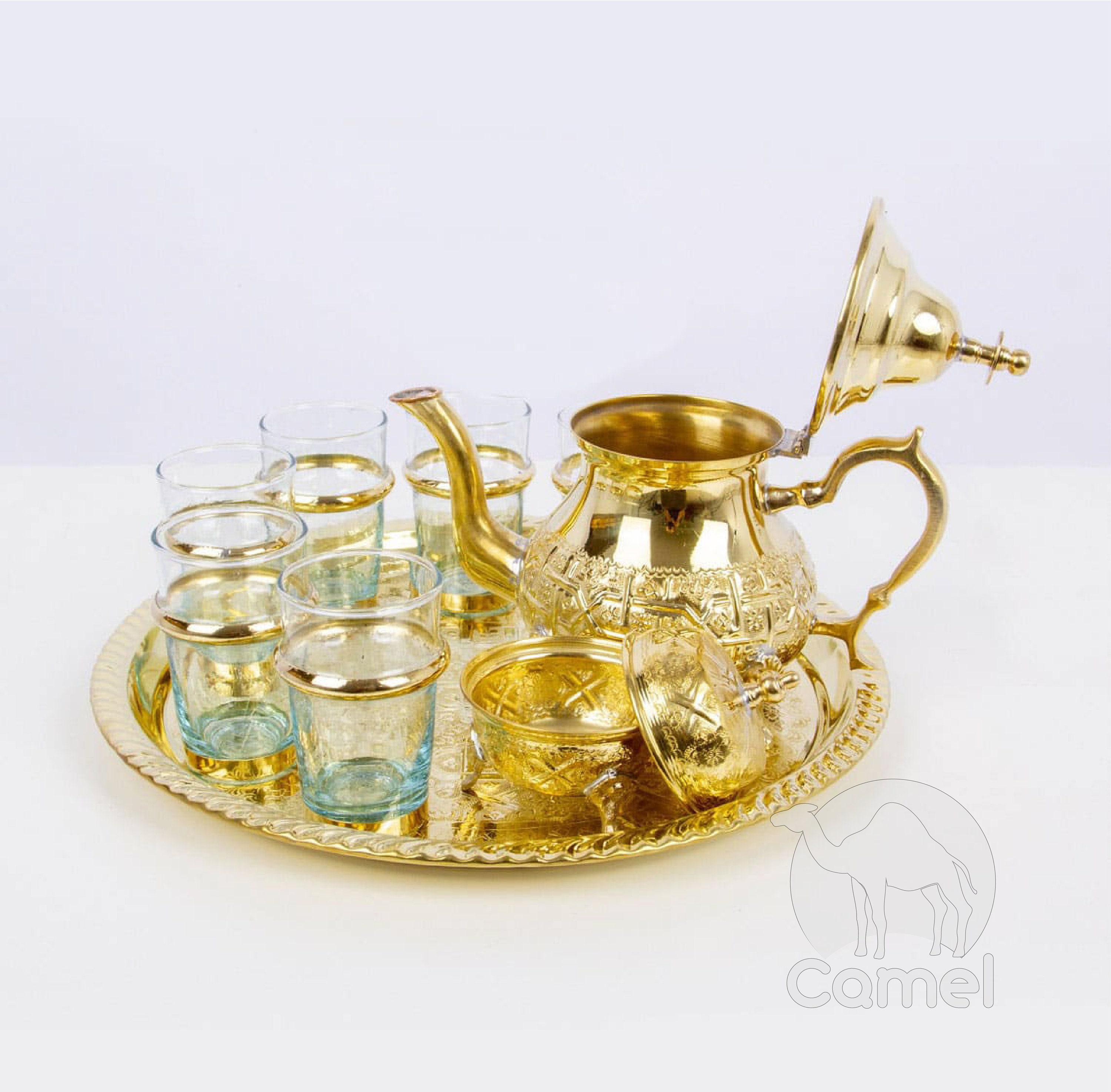 Service à thé à la menthe complet avec plateau et verres