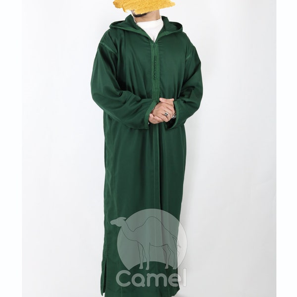 Moroccan Men Hooded Jilbab Jubba Thobe Djellaba Kaftan Islamic Dress Traditional moroccan djellaba, Berber clothing kaftan, green