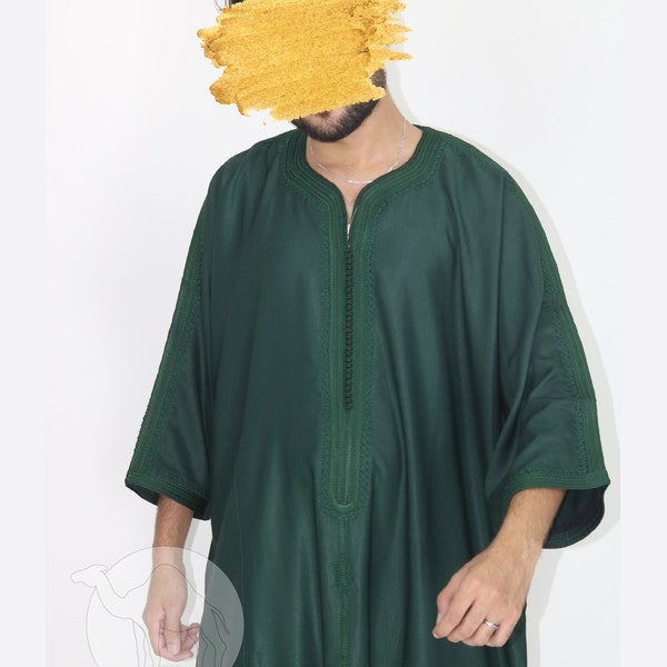 Djellaba verde de alta calidad kaftan Hombres marroquíes ayudan ramadane Caftan con capucha Thobe aaid eid, Qamis man, Djellaba, man aid outfit, eid mubarak