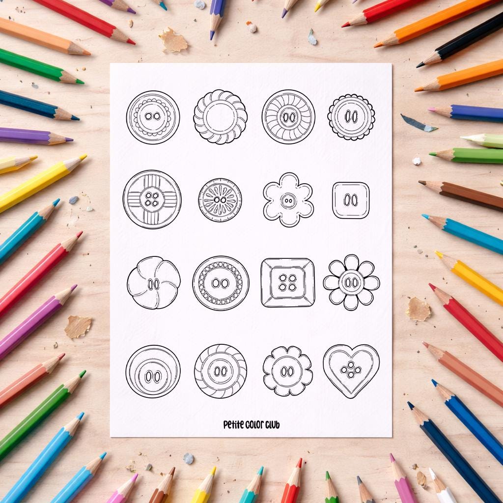 Buttons Coloring Page Printable - Etsy