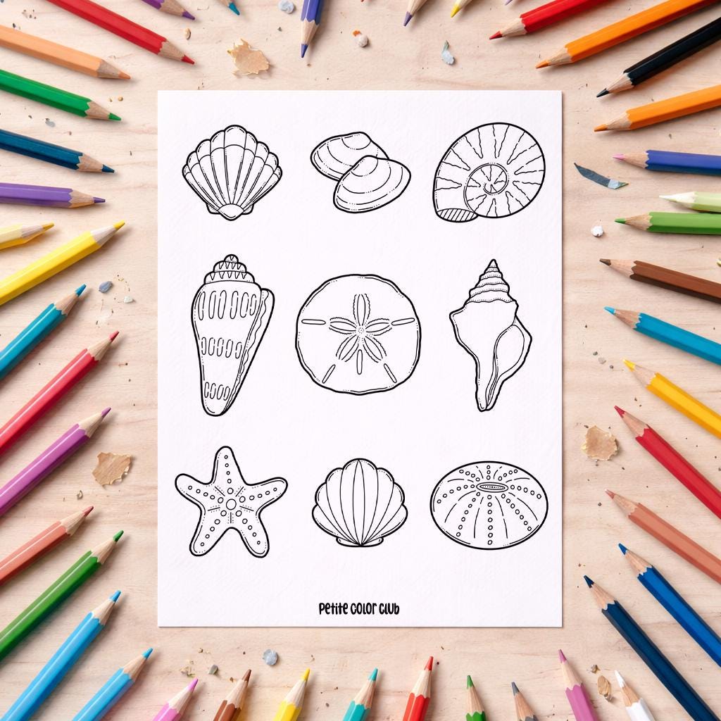 Shells To Print Seashells Coloring Page Printable - Etsy