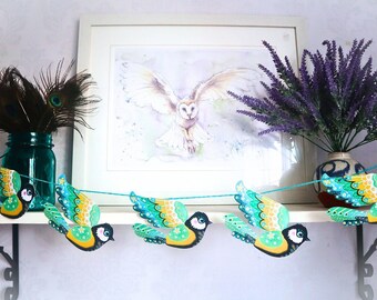 Yellow Tit Bird Bunting: Paper Garland, Garden Decor