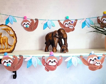 Sloth Birthday Bunting Jungle Theme - Animal Garland