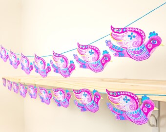 Folk Art Bird Bunting: Paper Garland, Flying Gift