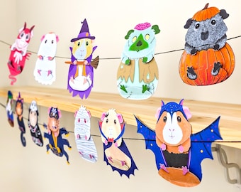 Guinea Pig Halloween Bunting, Cute Guinea Pig Fancy Dress Banner, Pet Lover Gift, Animal Home Decor, Handmade Gift, Party Hanging Decoration