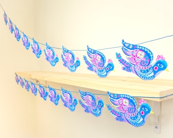 Folk Art Bird Bunting: Paper Garland, Flying Gift