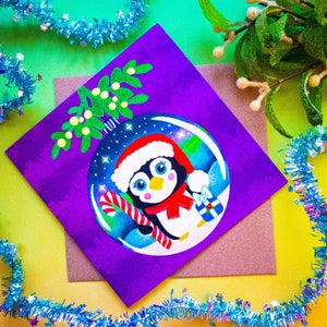 Carte de voeux de Noël Boule de Noël pingouin