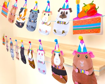 Guinea Pig Birthday Bunting – Paper Garland, Pig pets, UK Wildlife Animal Party Banner
